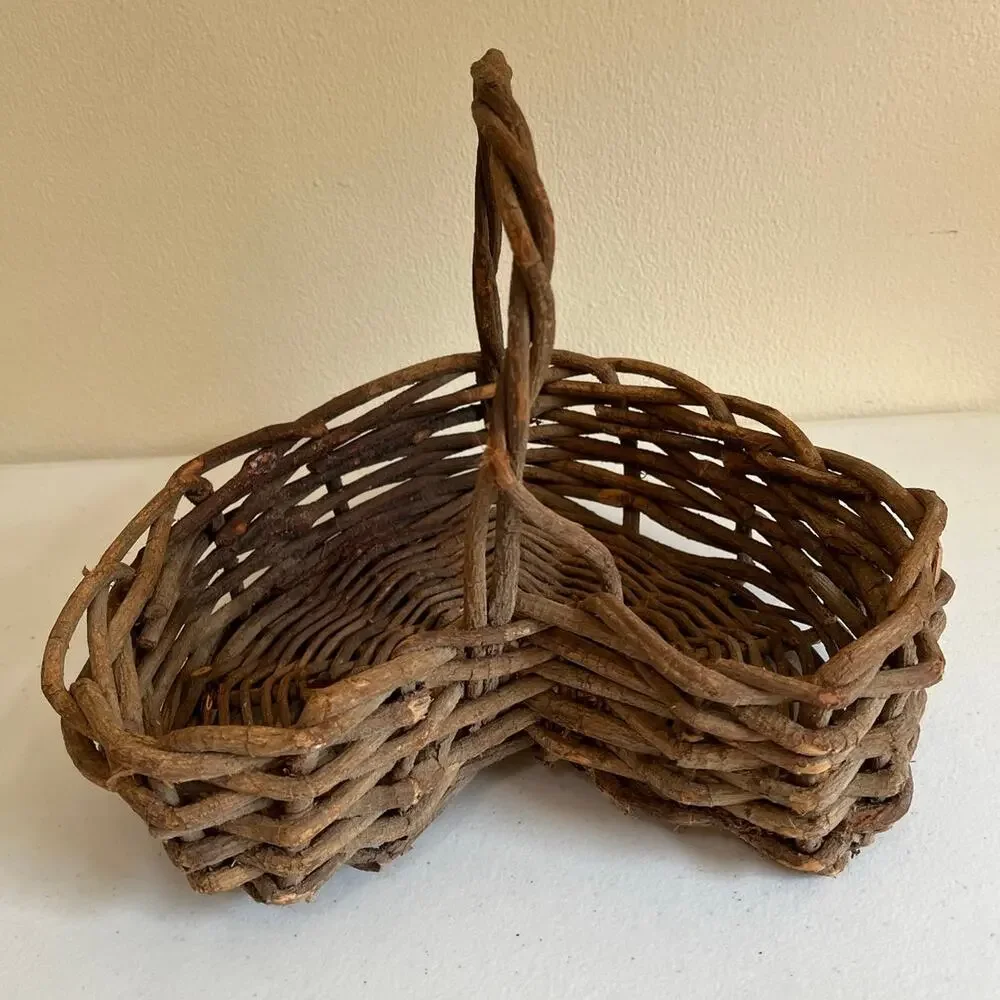 Vintage Rustic Heart Shaped Twig Wicker Basket Romantic Love Cottagecore Granny